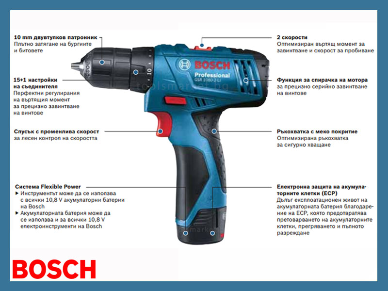 Акумулаторен винтоверт Bosch GSR 1080-2-Li